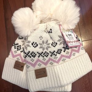 NEW Simply Southern Mom and Child Matching Beanie Hat White with grey and pink
